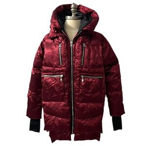 Orolay Shiny Burgundy Thickened Down Jacket Puffer Hooded Coat Thumbholes XS